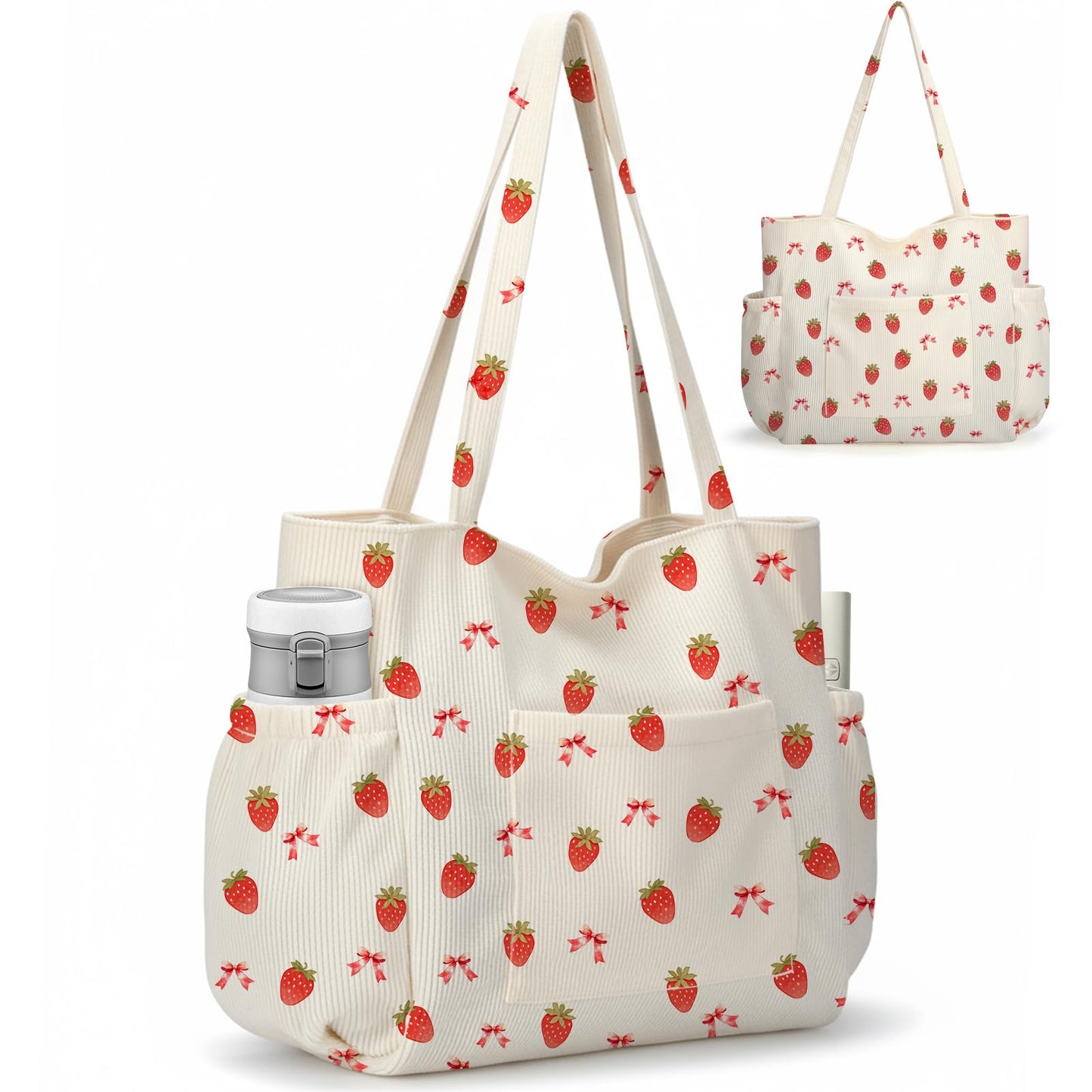 Large Corduroy Tote Crossbody Shoulder Bag with Pockets