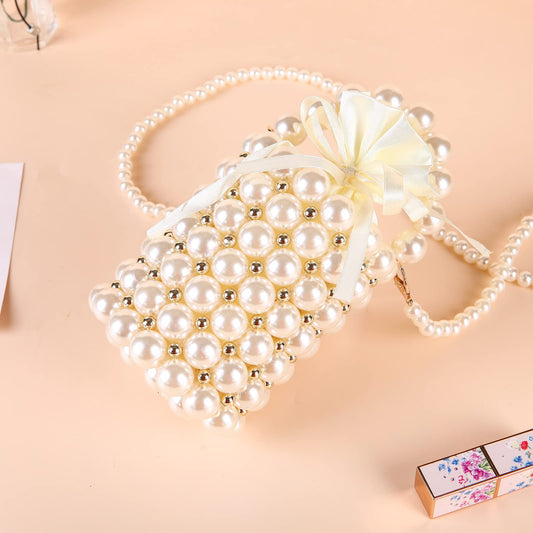 Beaded Pearl Evening Handbag with Detachable Chain